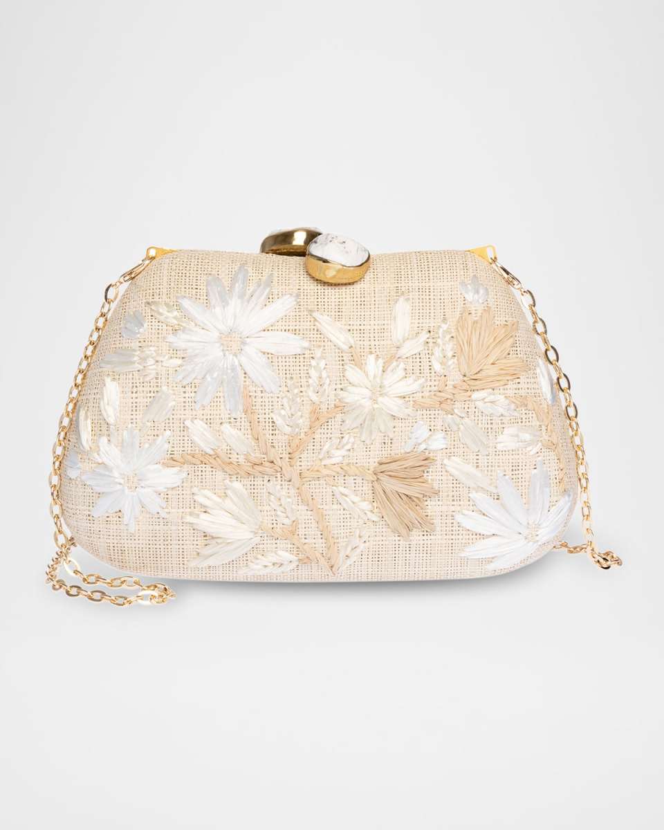 Tamu Flower Raffia Clutch Bag